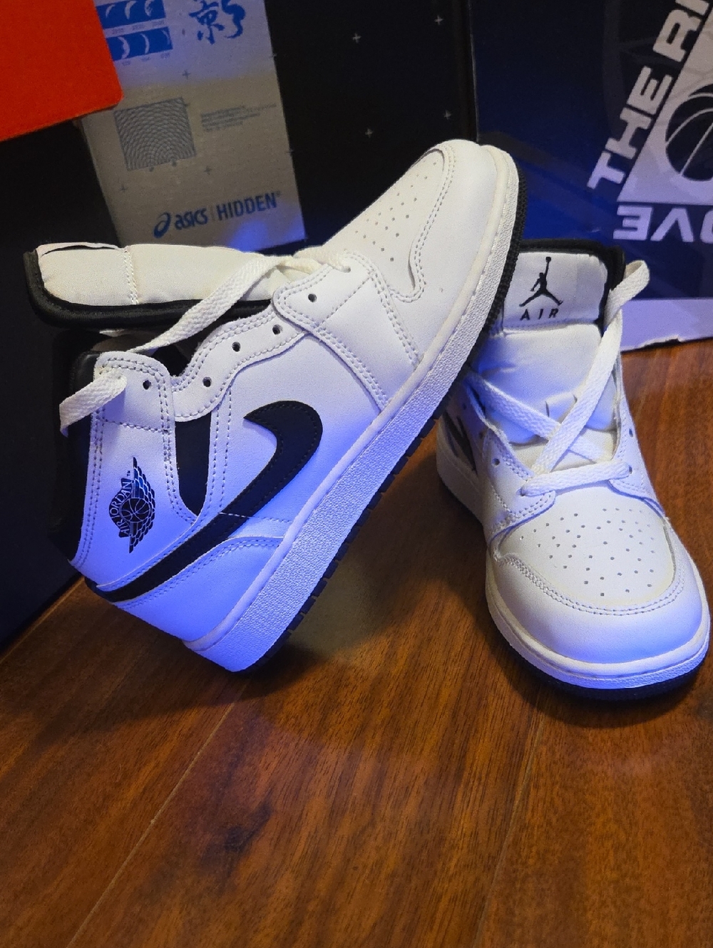 Jordan Kids White and Black High-Top Sneakers with Swoosh